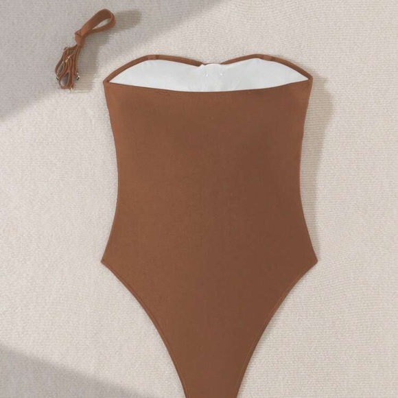 Swim Vcay 1pc Women's Elegant Solid Strapless Swimsuit With Detachable Straps - Picture 2 of 4